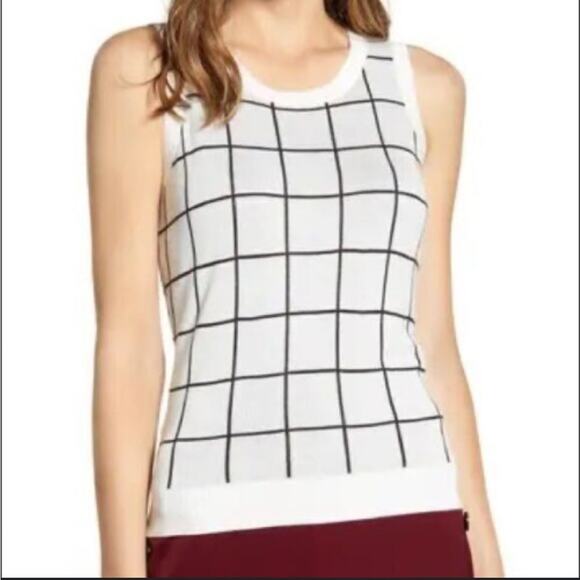 Halogen White and Black Checkered Plaid Sweater Vest Style Tank Top Soft ST3 - Picture 1 of 10